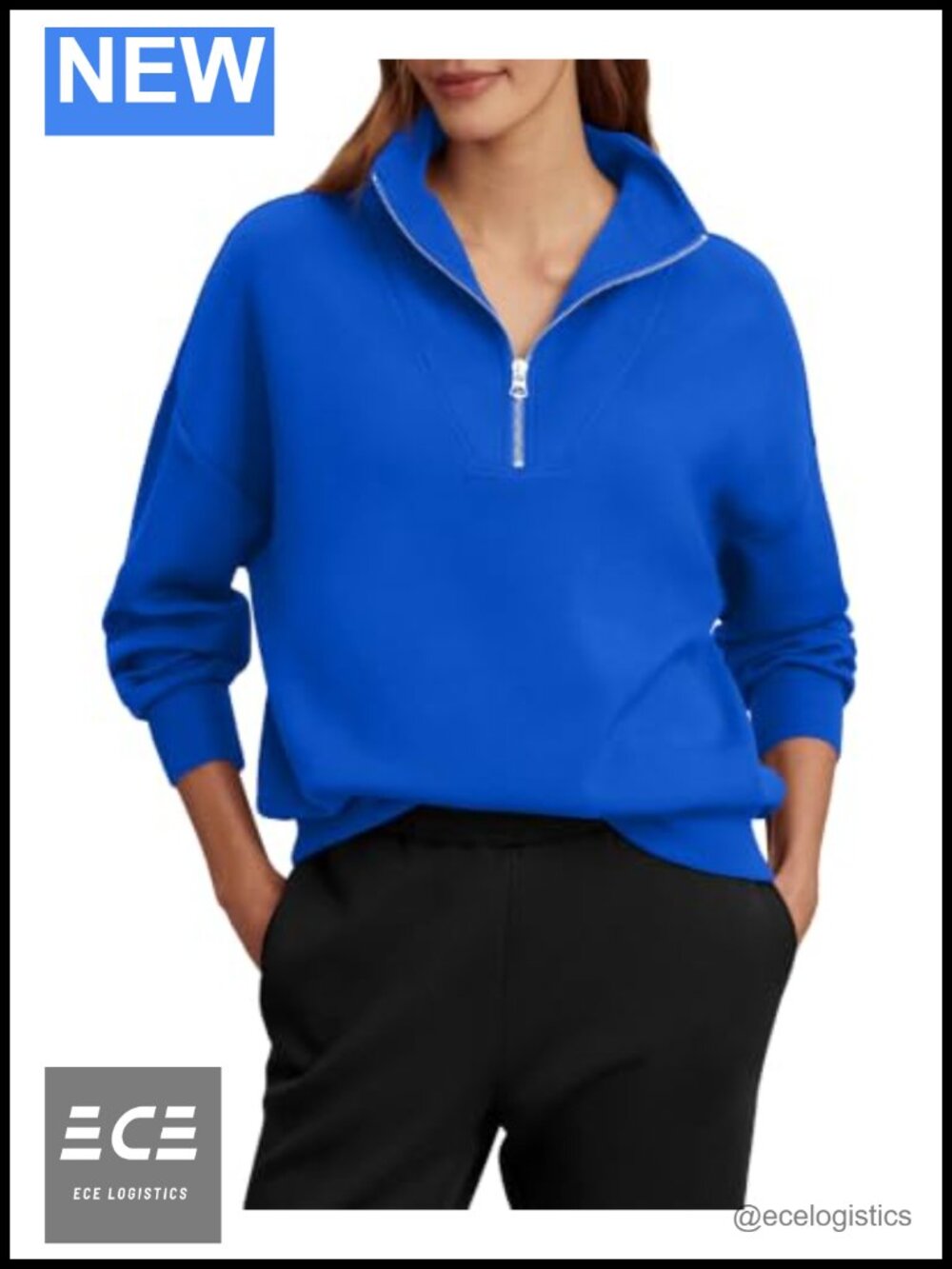 Oversized Half Zip Pullover Sweatshirt Cotton Blend Long Sleeve